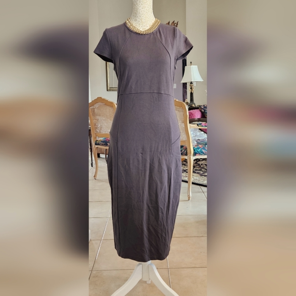 Felicity & Coco Gray Sheath Dress. Stretchy with zipper down full back.